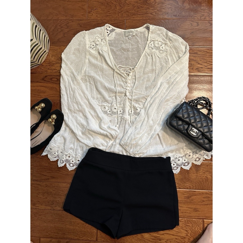 Jade Johnny Was White Eyelet Lace Boho Peasant Blouse Top Embroidered L